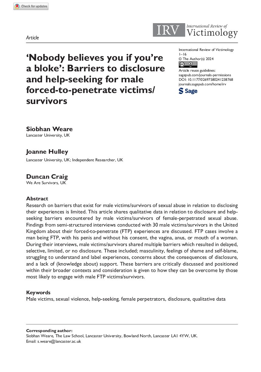 Nobody Believes You if You are a Bloke - Weare et al